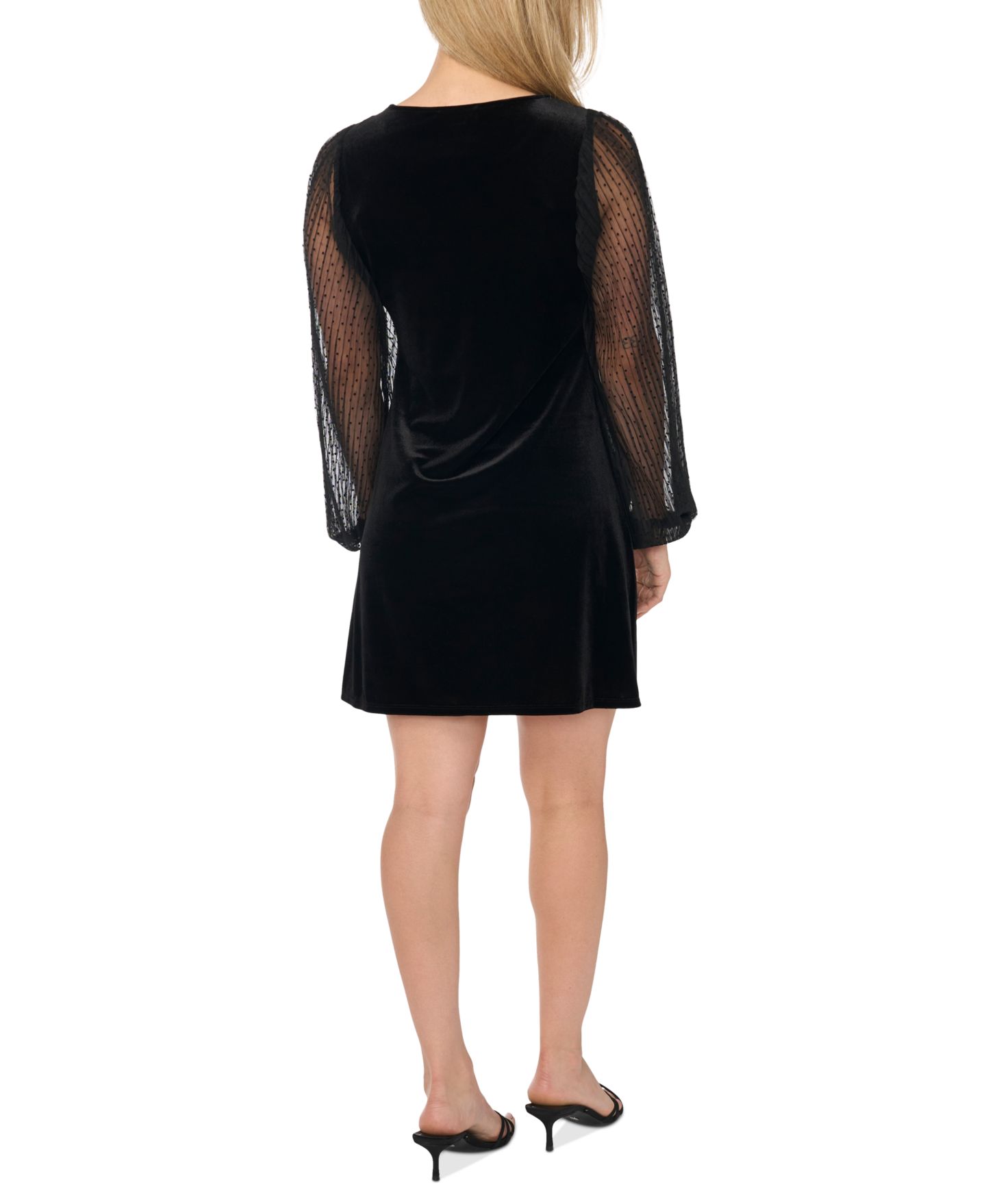 Женское платье MSK Velvet and Chiffon Long-Sleeve Little Black, цвет: Чёрный — фото 4