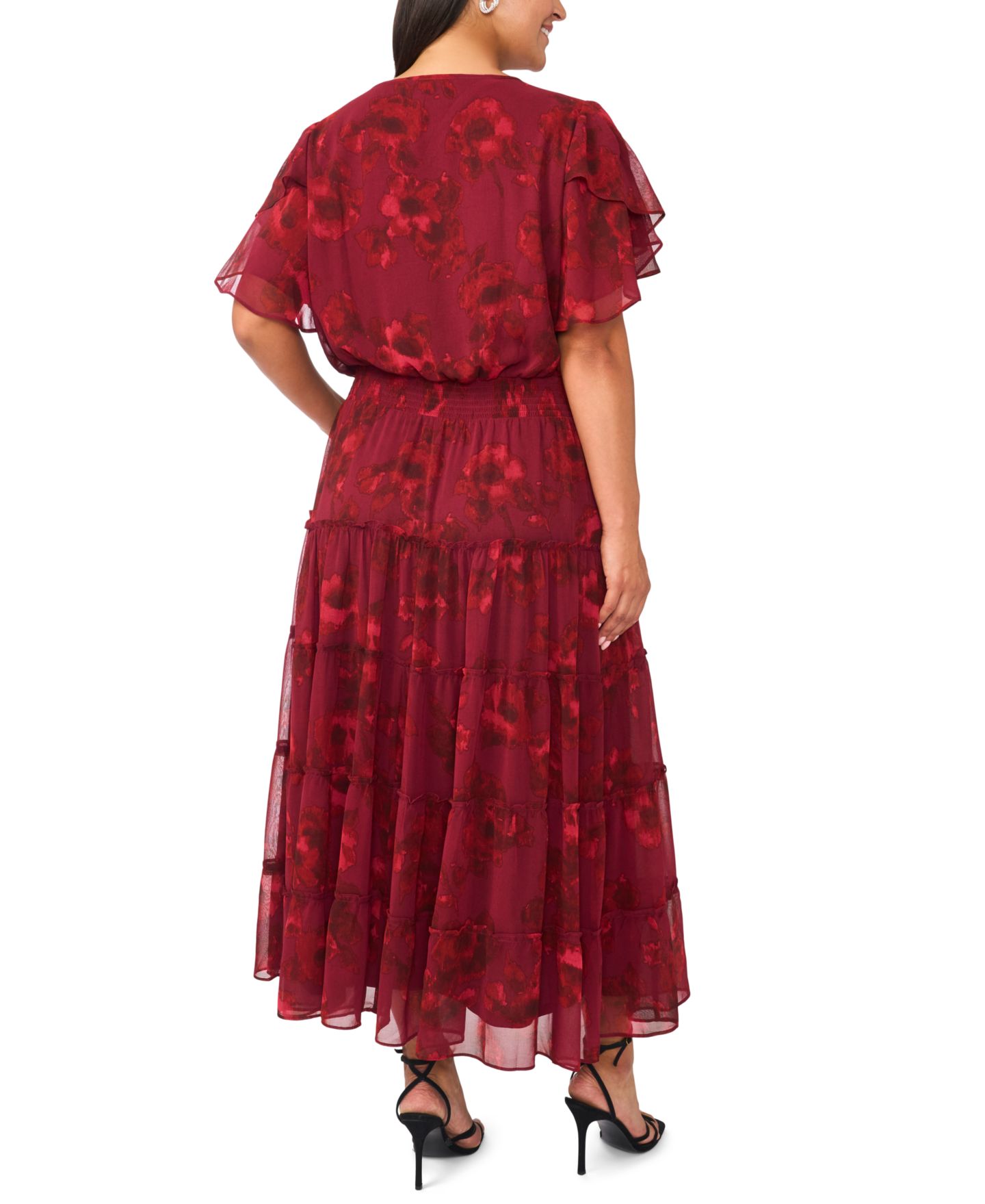 Женское платье MSK Plus Size Floral-Print Tiered Flutter-Sleeve Maxi, цвет: Port — фото 5