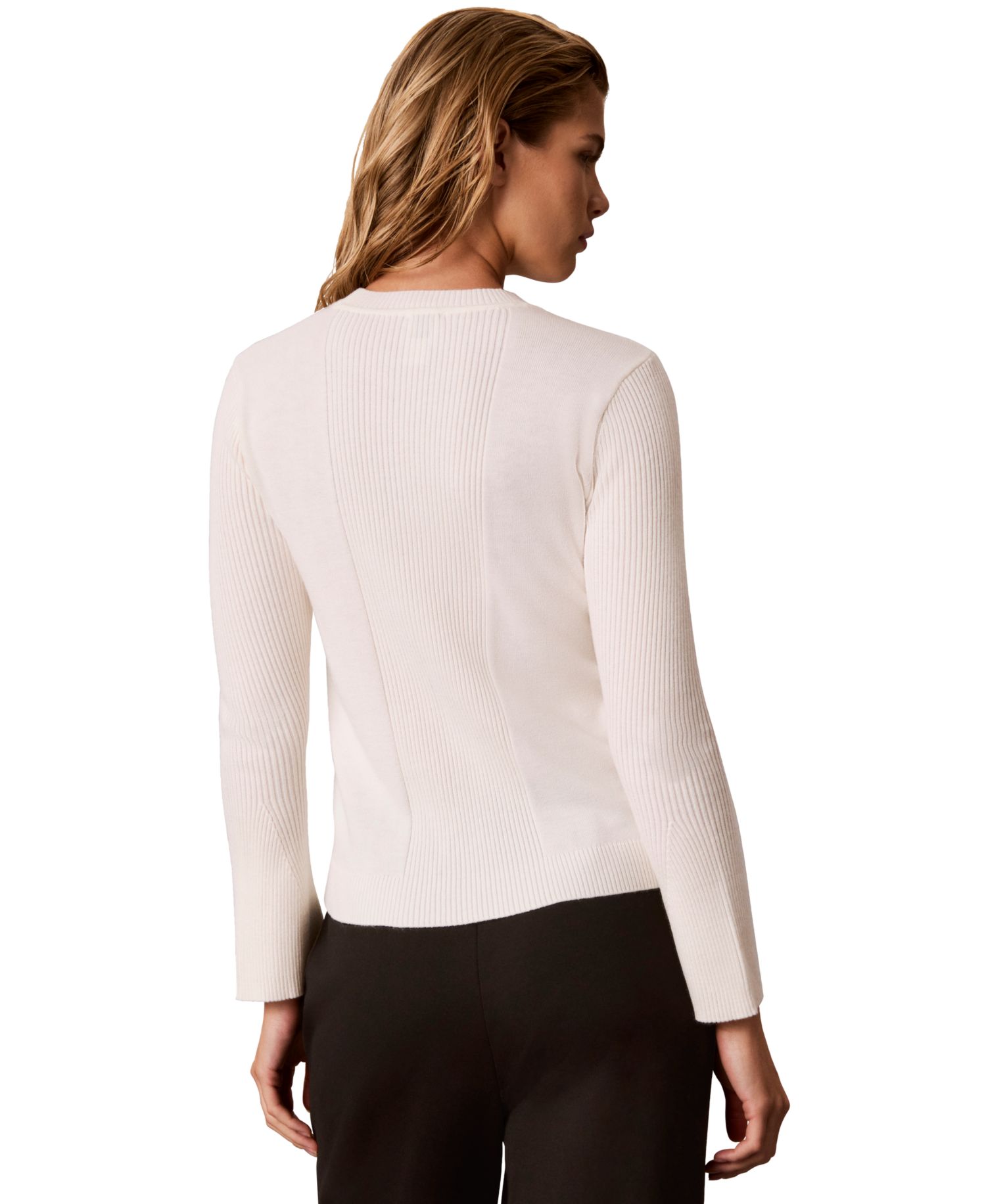 Petite Ribbed Sculpted-Sleeve Crewneck Sweater