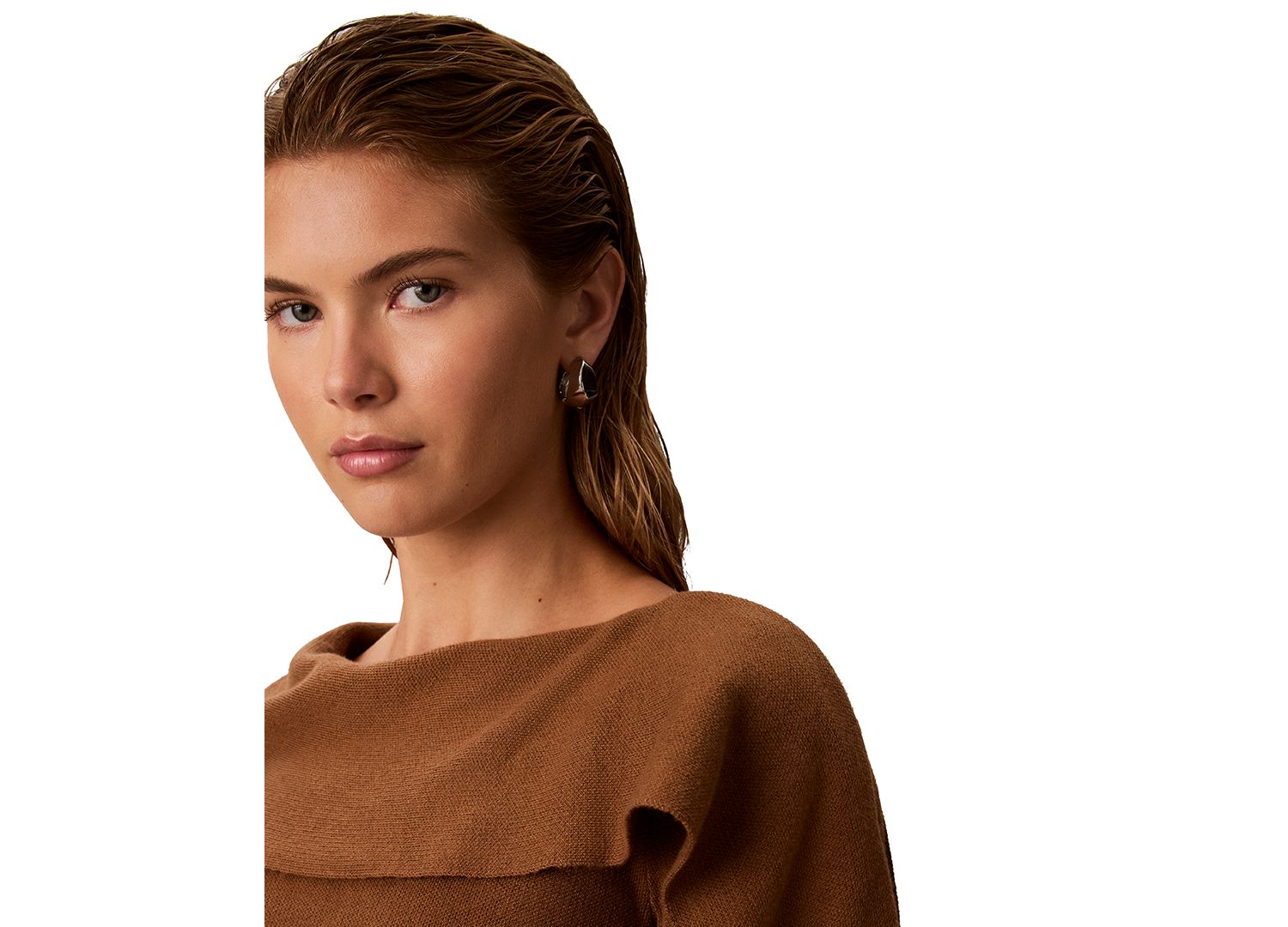 Petite Asymmetrical Drape Boat Neck Long-Sleeve Sweater