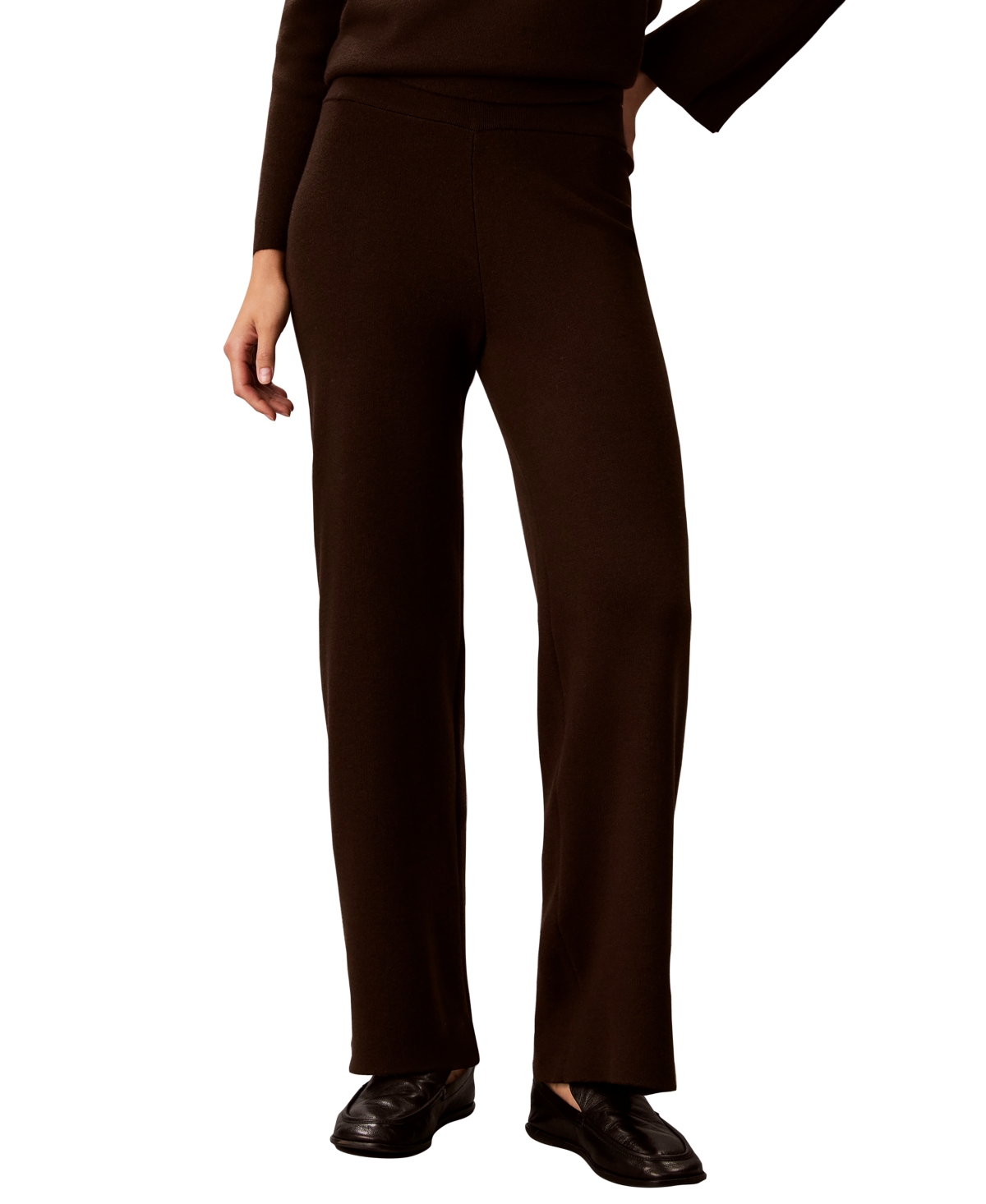 Calvin Klein Women's Pull-On High-Rise Wide-Leg Sweater Pants - Dark Coffee