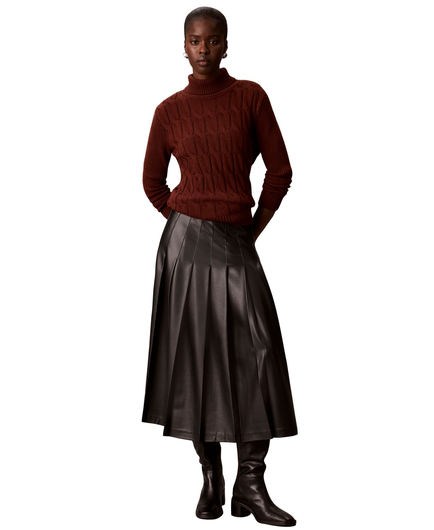 Women's Lux Cable Knit Wool-Blend Turtleneck Sweater