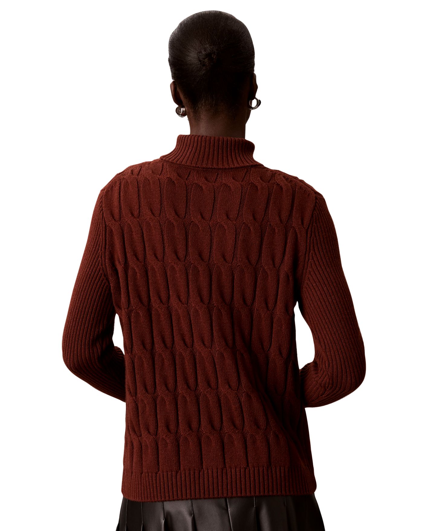 Женский свитер Calvin Klein Lux Cable Knit Wool-Blend Turtleneck, цвет: Красное дерево красный — фото 6