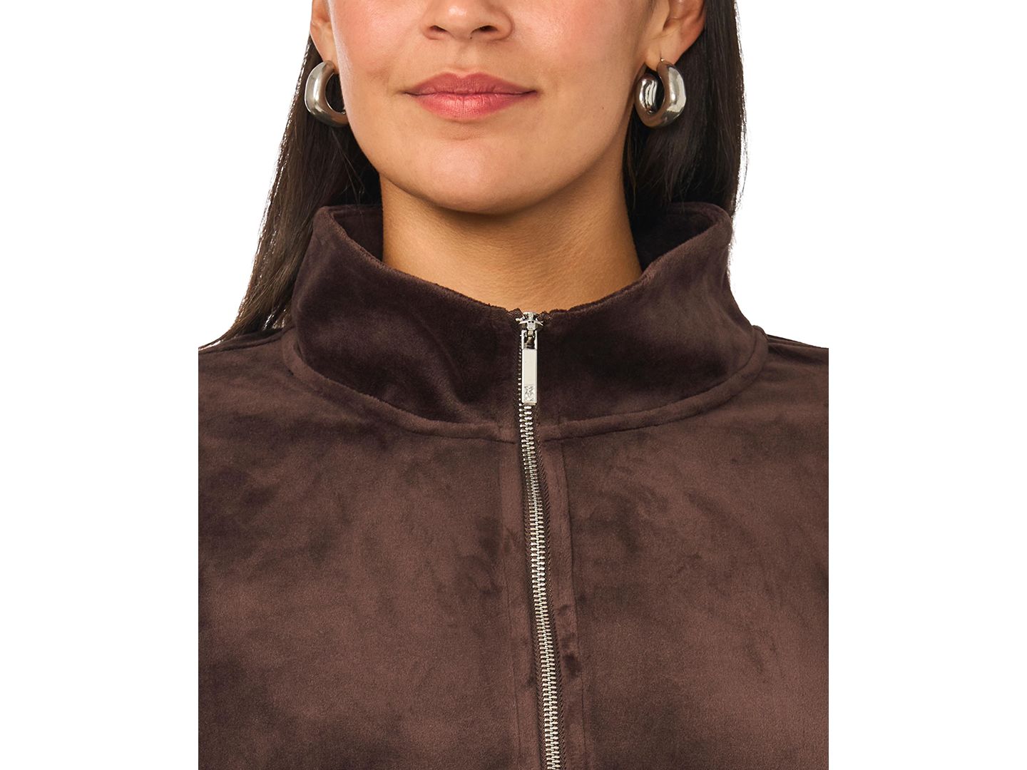Женская куртка Vince Camuto Plus Size Mock-Neck Velour Zip-Up, цвет: Какао — фото 6