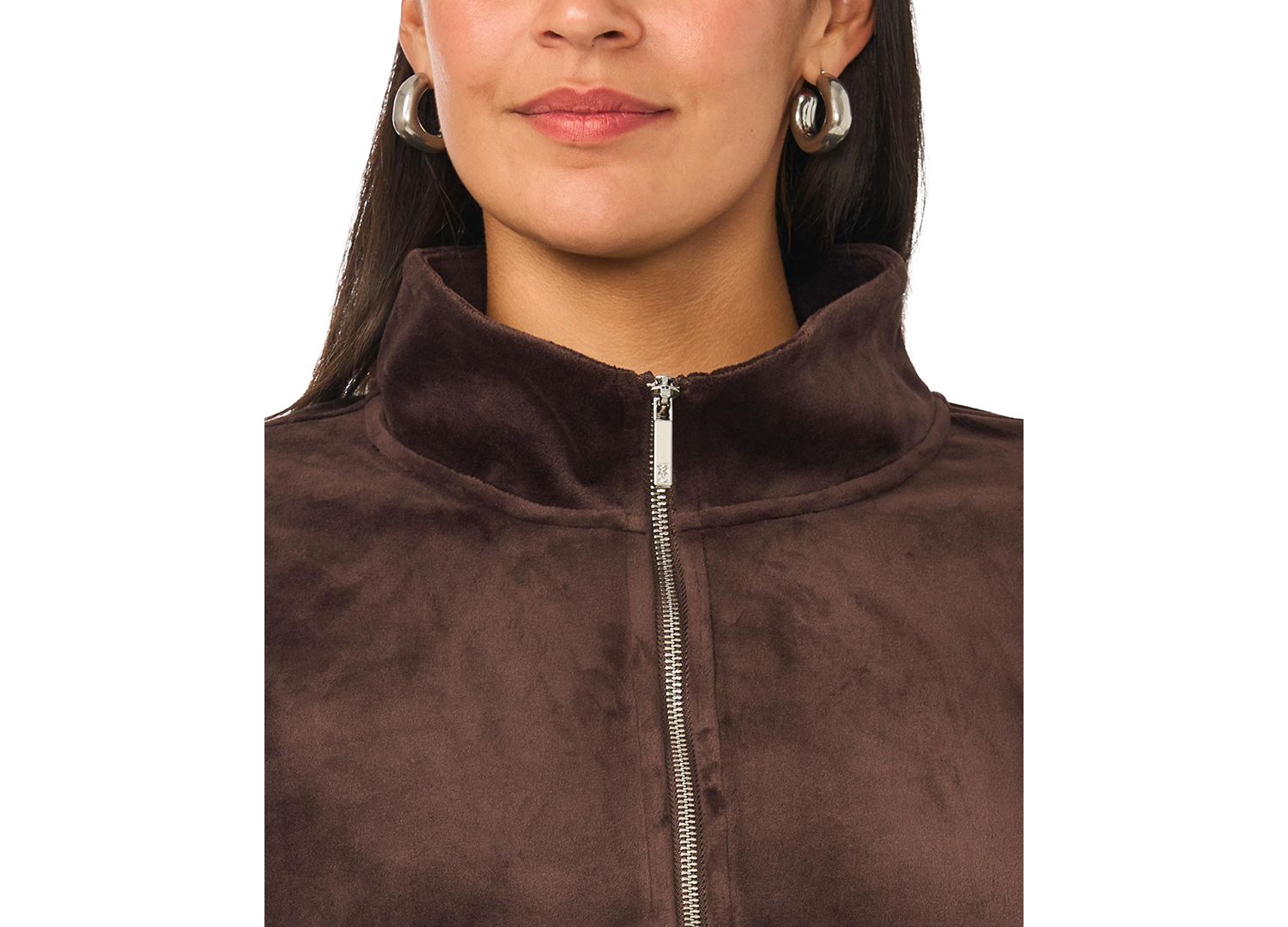 Plus Size Mock-Neck Velour Zip-Up Jacket