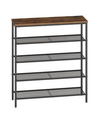 5 Tier Industrial Shoe Rack for Entryway, Steel, Particleboard Storage Organizer, 29.5 x 10.8 x 36.6 Inches