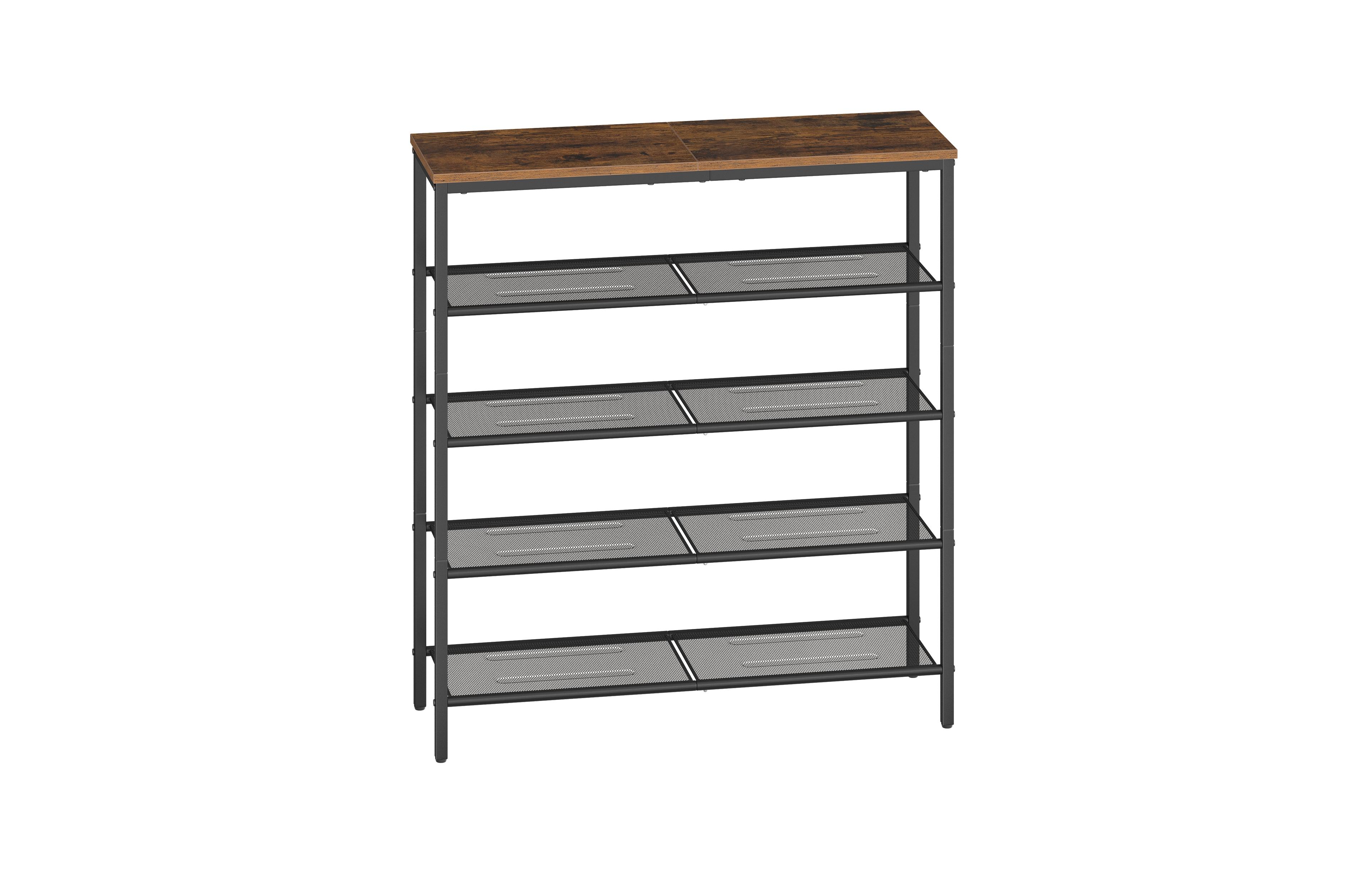 SongmicsHome 5 Tier Industrial Shoe Rack for Entryway, Steel, Particleboard Storage Organizer, 29.5 x 10.8 x 36.6 Inches