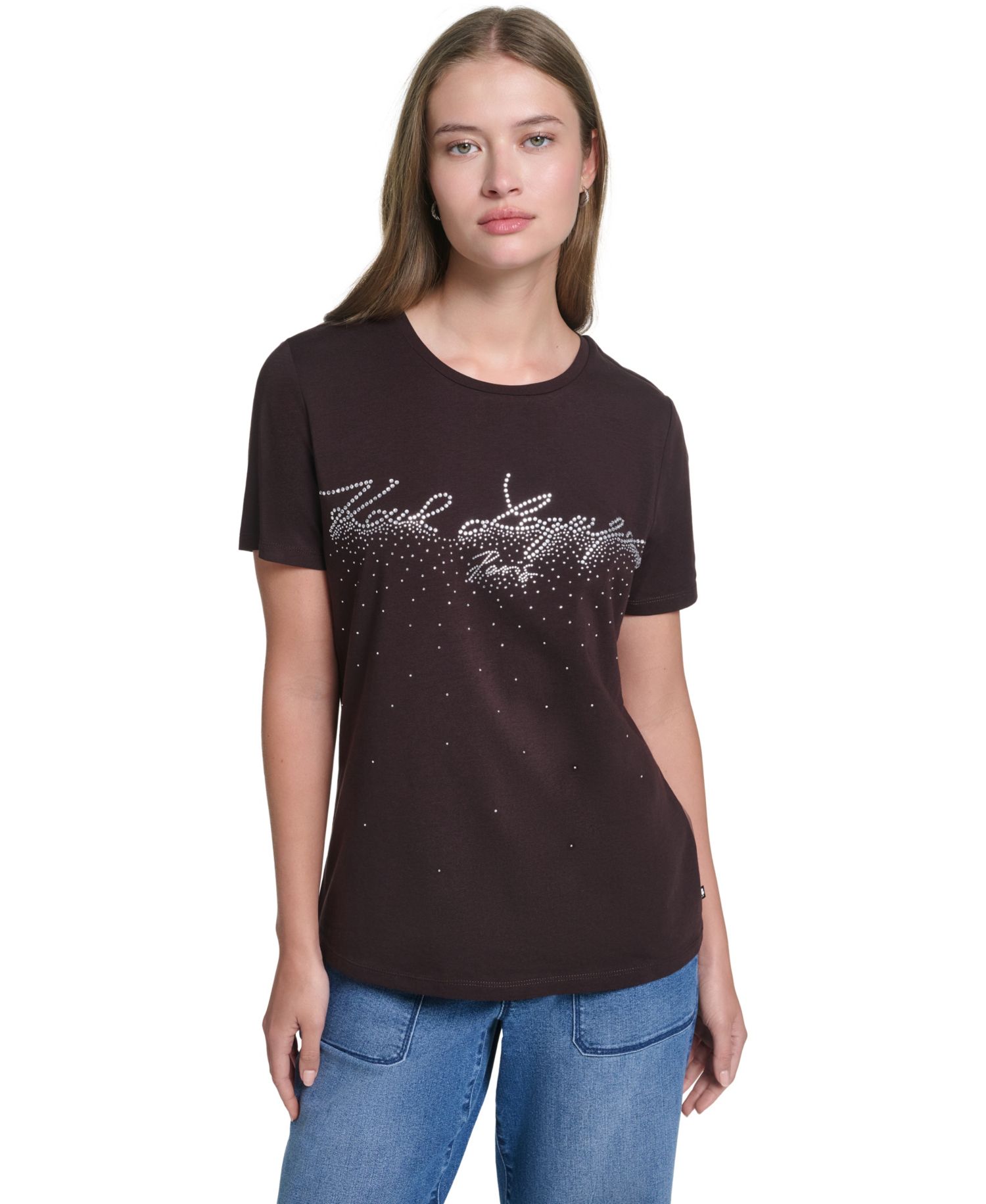 Women's Sparkle Embellished Logo Graphic Crewneck T-Shirt