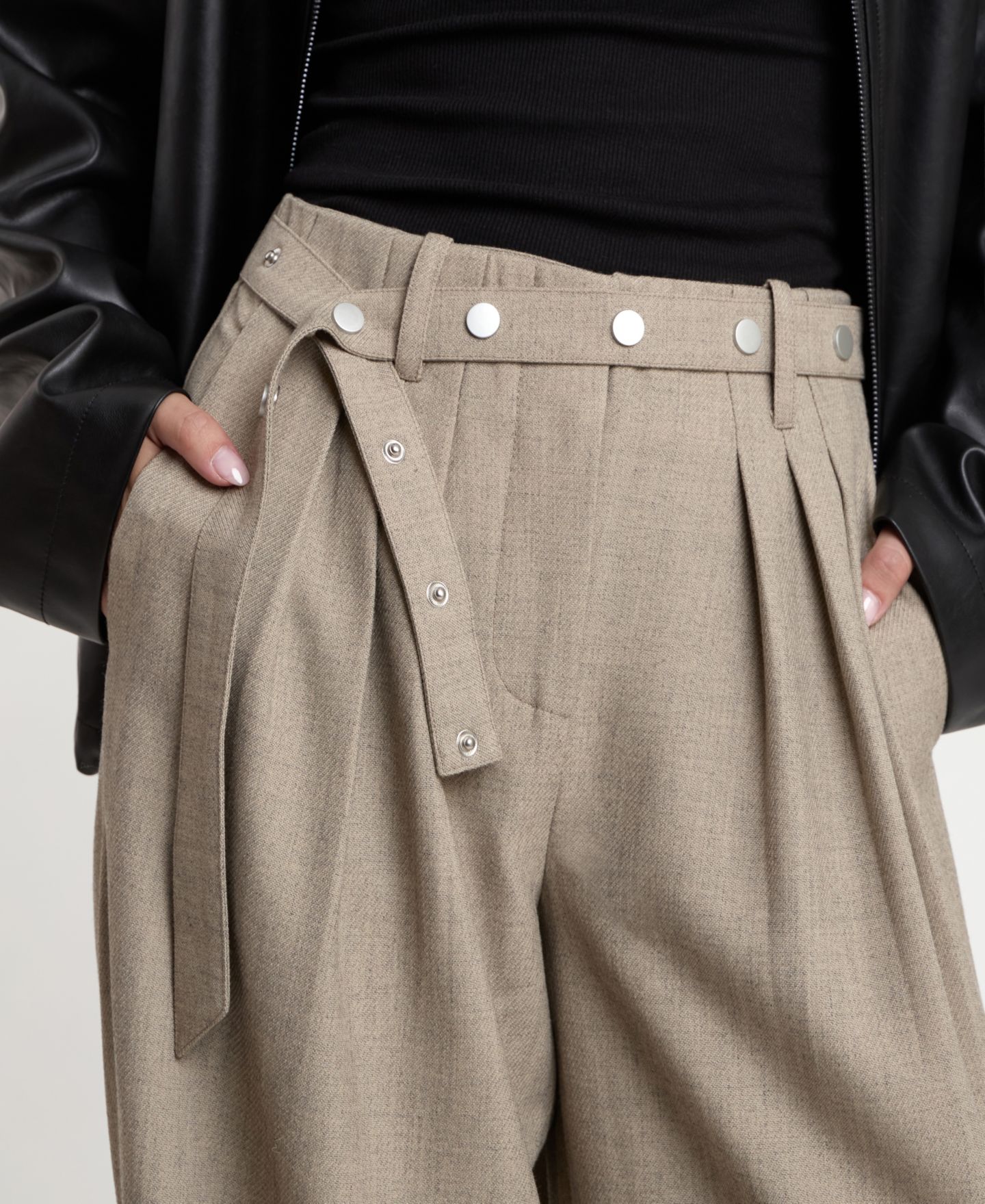 Женские брюки 4th & Reckless Eleonora Wide-Leg Pleated High-Rise, цвет: Серый — фото 8
