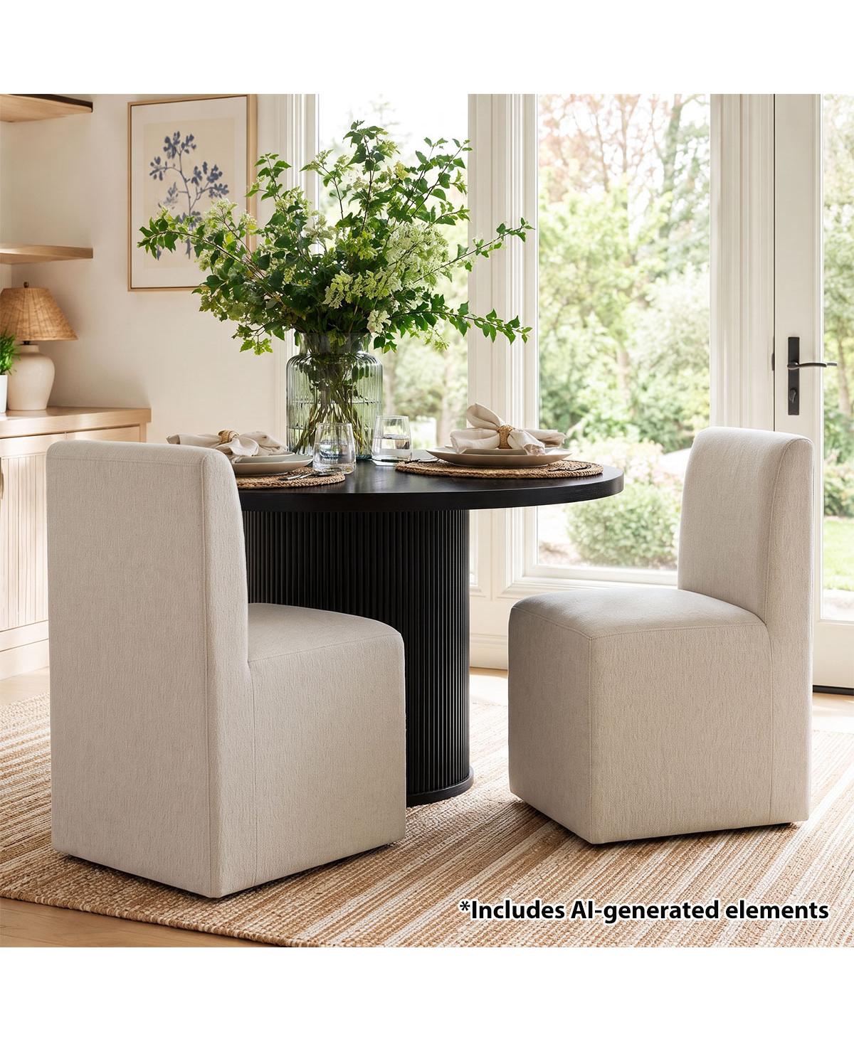 Maison Boucle Upholstered Dining Chairs Set of 2 with Hidden Wheels, 360-Degree Swivel Linen-Blend Kitchen Chairs, Parsons Side