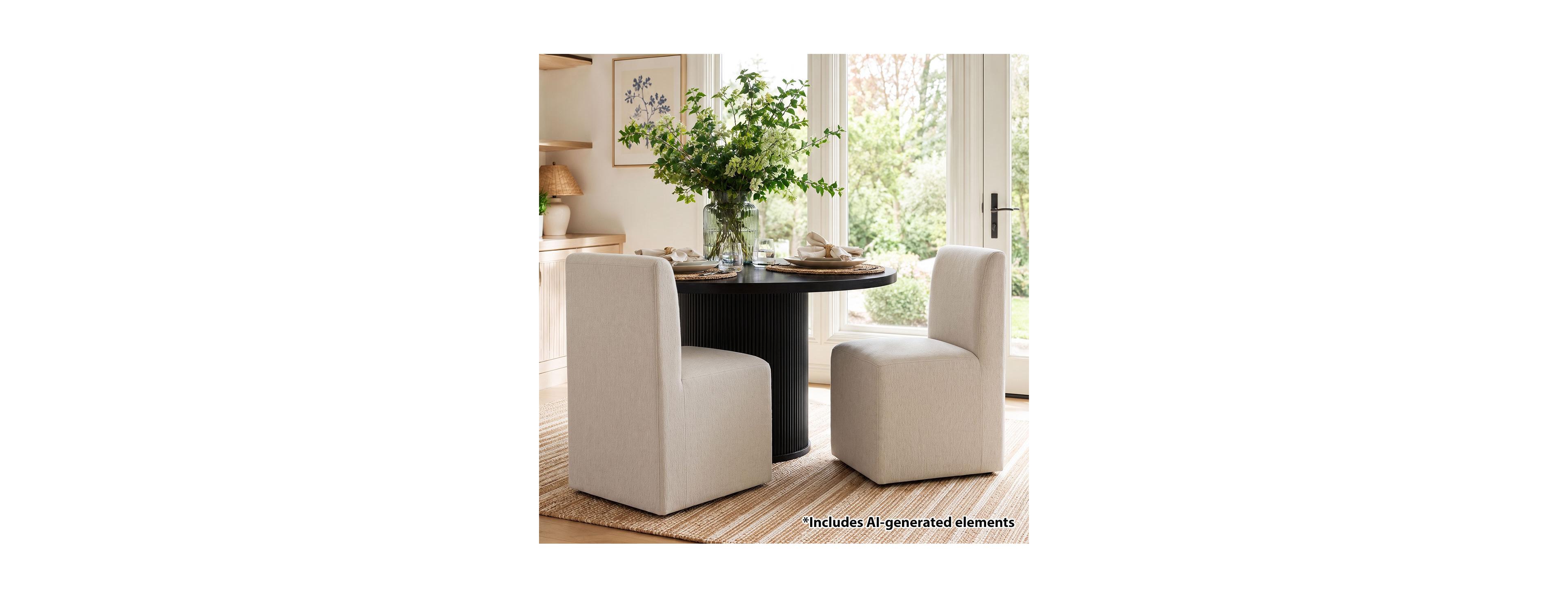 Maison Boucle Upholstered Dining Chairs Set of 2 with Hidden Wheels, 360-Degree Swivel Linen-Blend Kitchen Chairs, Parsons Side