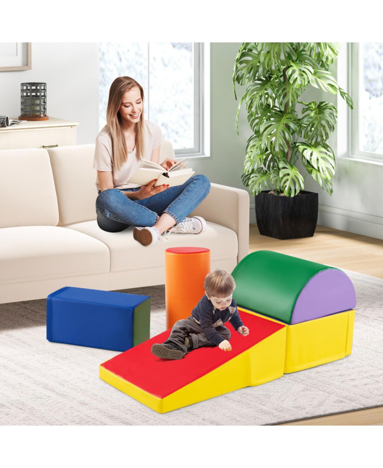 5 Piece Soft Foam Climb and Crawl Activity Playset for Toddlers Ages 1 and Up
