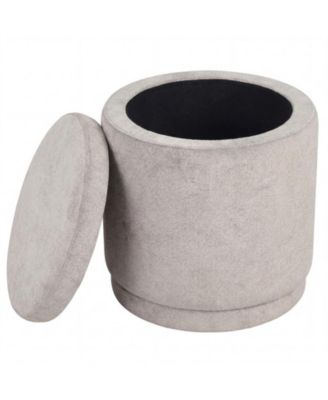 Round Chenille Storage Ottoman with a Removable Lid