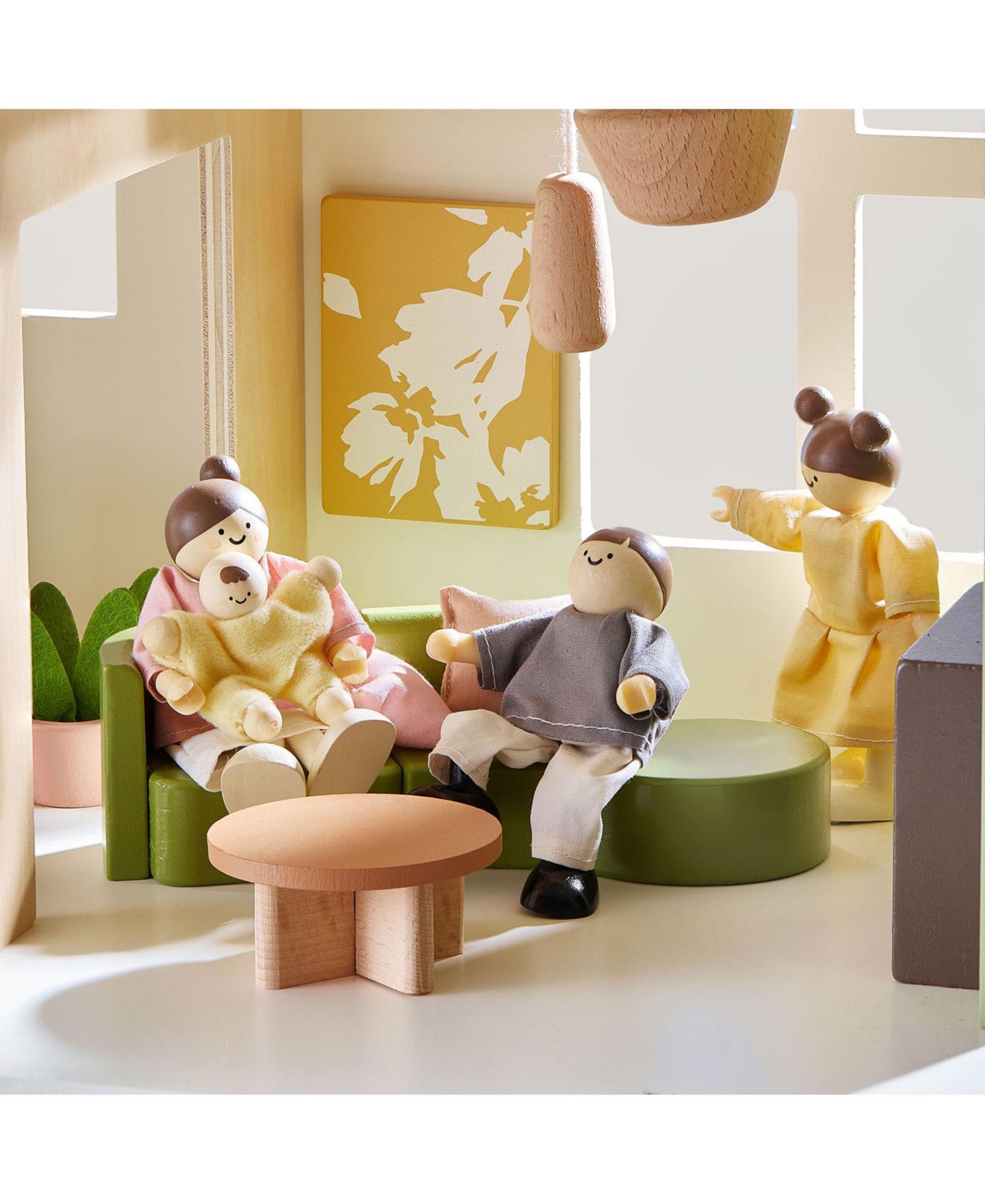 Деревянный 3-этажный кукольный дом Tiny Land Sweetwood Edge, Монтессори, 49 предметов, цвет: Зелёный — фото 7