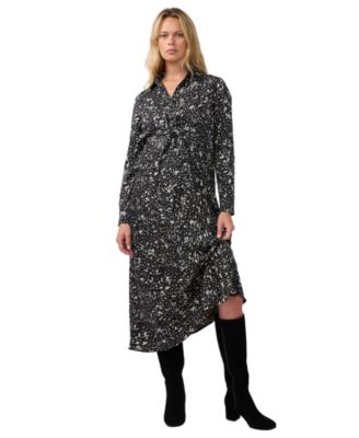 Maternity Tie-Front Midi Long-Sleeve Animal-Print Shirt Dress