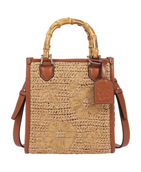 Женская сумка Tommy Bahama Celine Floral-Embroidery Straw Bamboo Tote, цвет: Коньячный