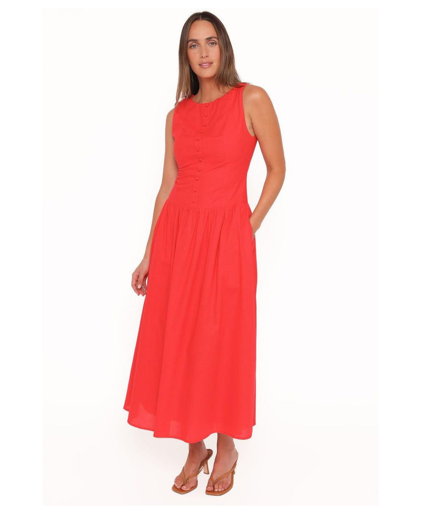 Женское платье Petal and Pup Evie Drop-Waist Boat-Neckline A-Line, цвет: Красный — фото 1