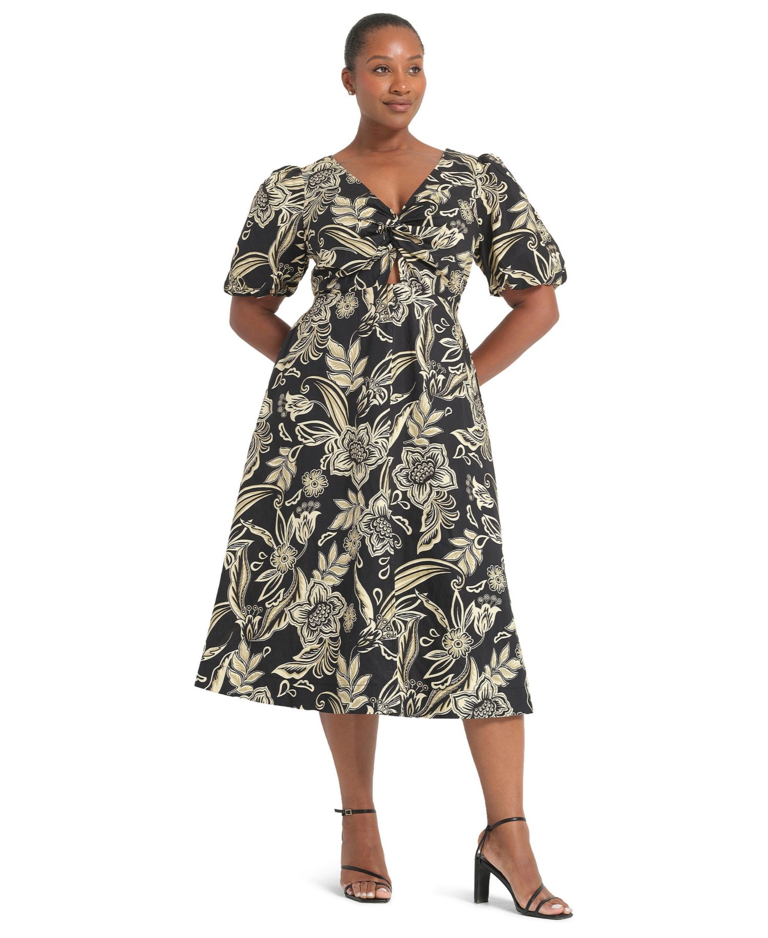 Plus Size Kelsie Empire-Waist Floral-Print Midi Dress