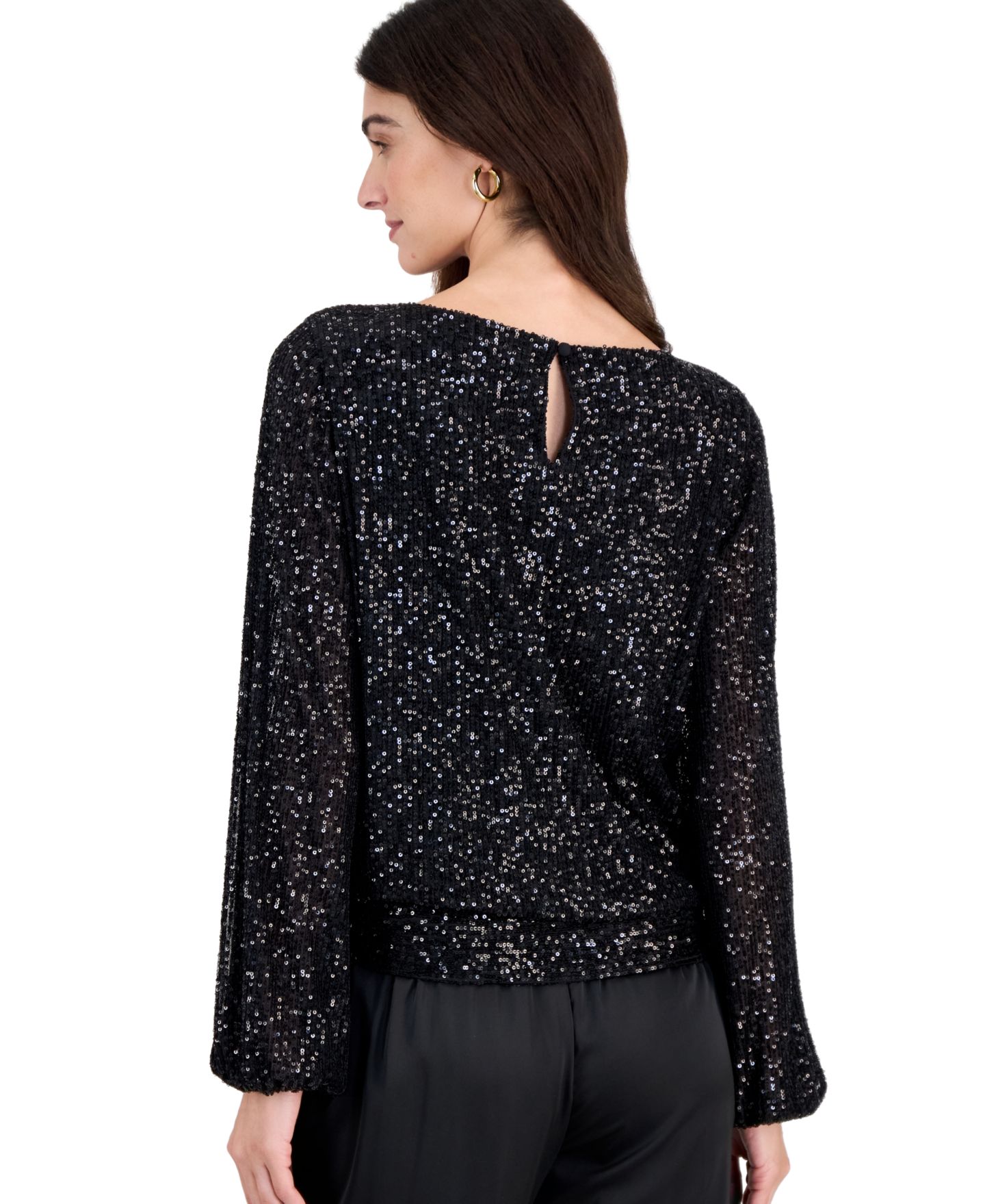 Женская блузка Tahari ASL Sequin Long-Sleeve, цвет: Чёрный — фото 2