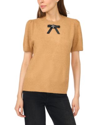 Women's Bow Short-Sleeve Crewneck Sweater