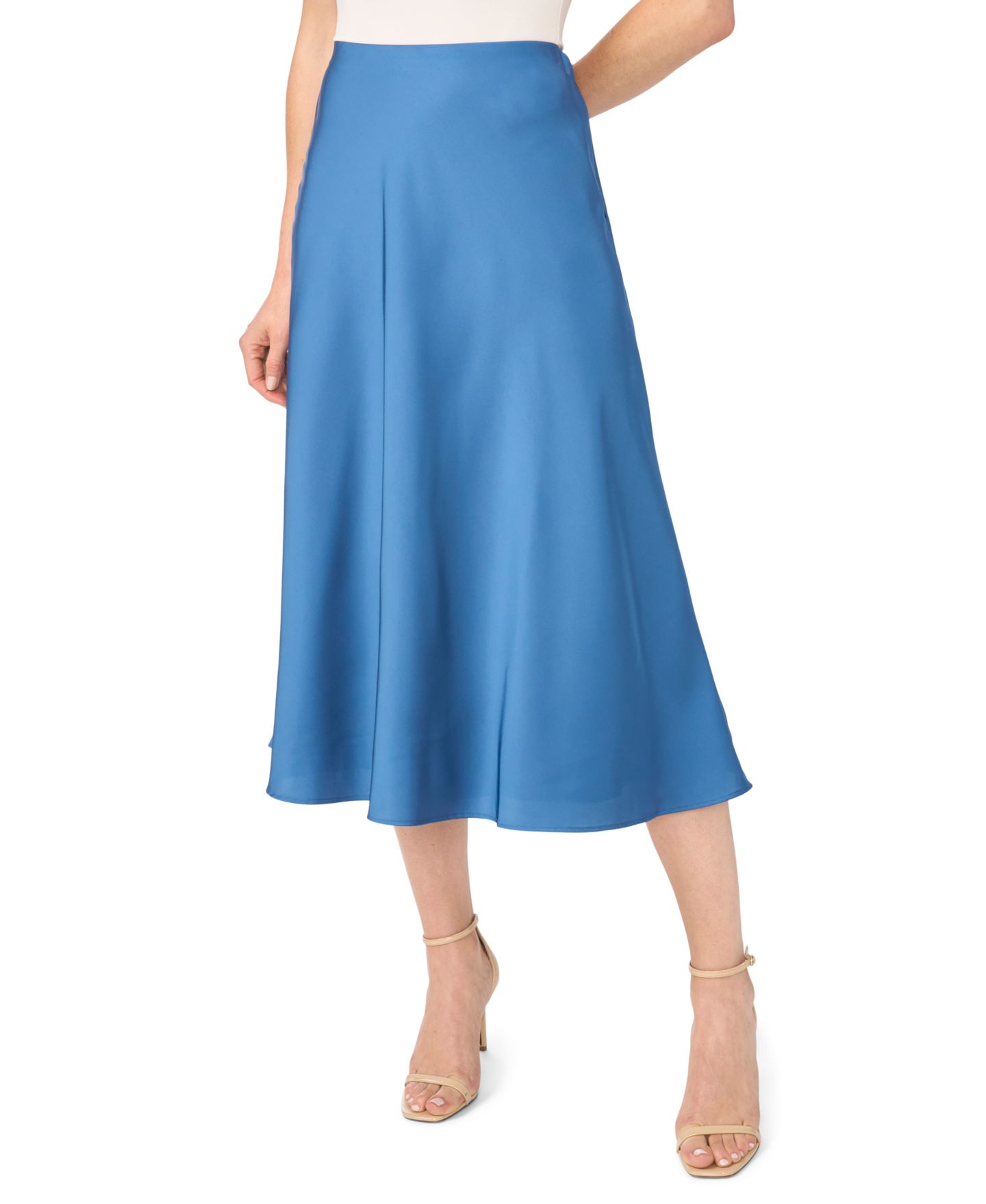 Женская юбка CeCe A-line Side-Zip Satin Midi, цвет: Синий мглистый — фото 1