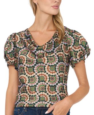 Women's Cowl-Neck Puff-Sleeve Bow Detail Blouse