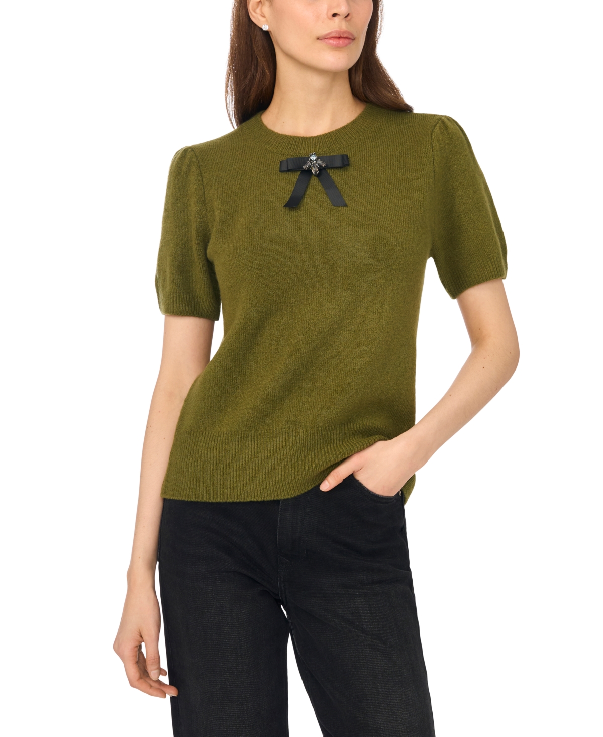 CeCe Women's Bow Short-Sleeve Crewneck Sweater