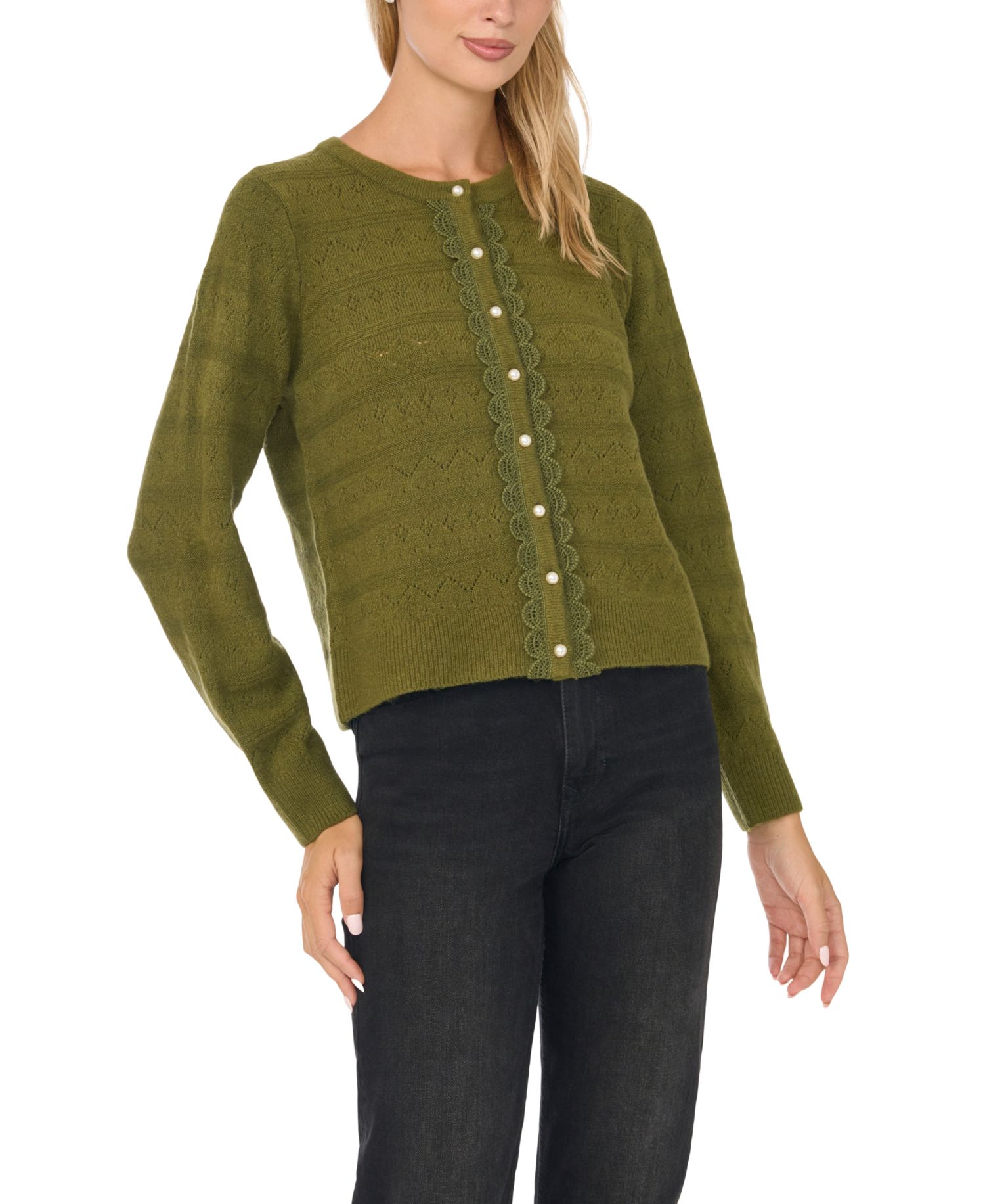 Women's Pointelle Lace-Trim Cardigan Sweater