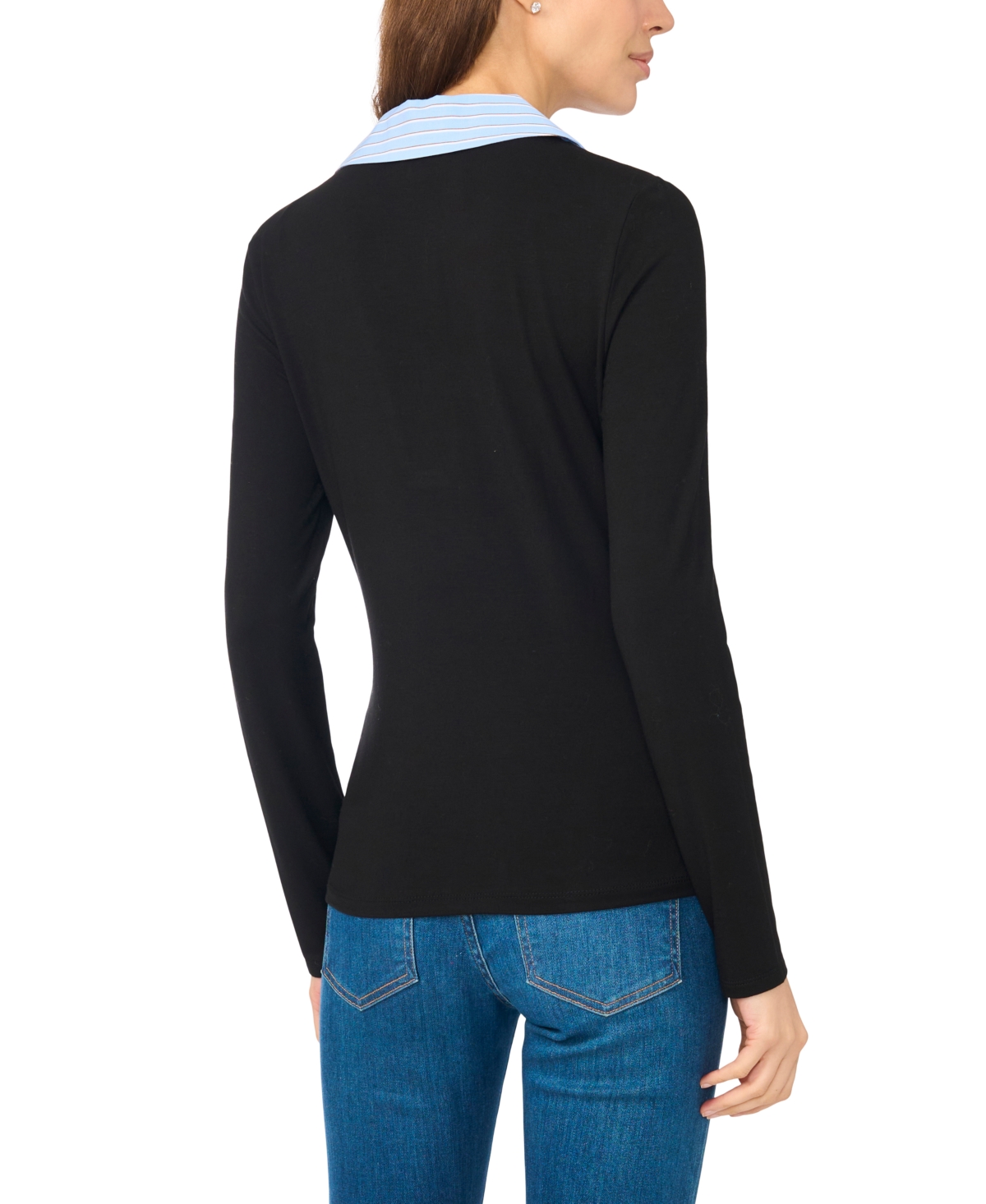 CeCe Women's Long-Sleeve Striped Collar Knit Polo