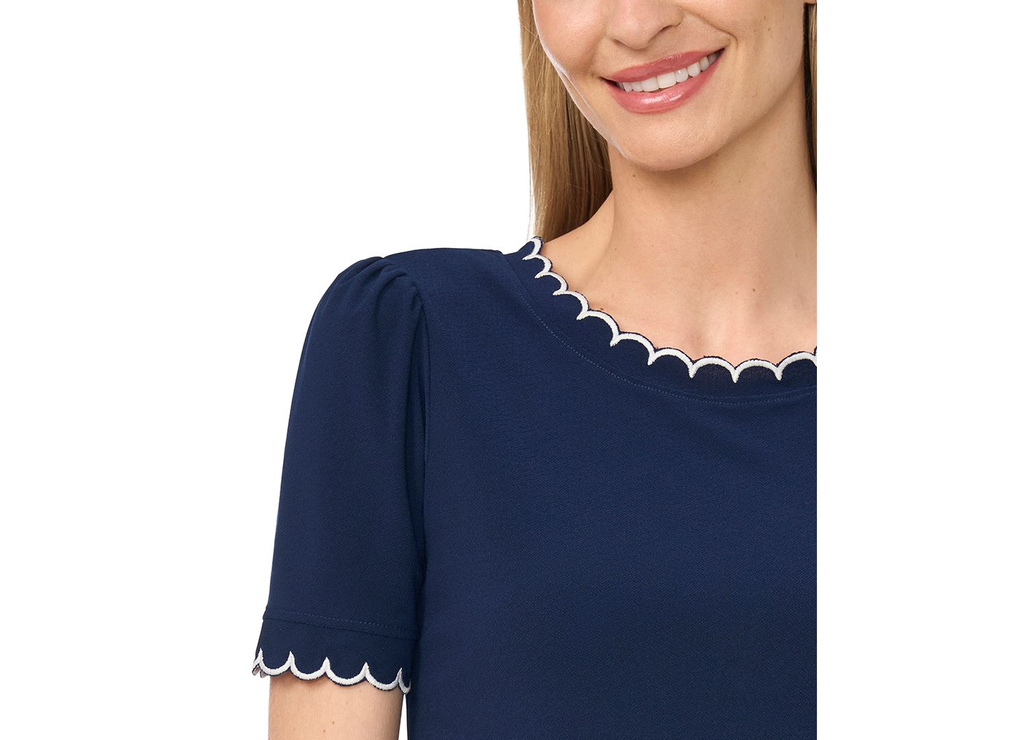 Women's Puff Sleeve Scalloped Blouse