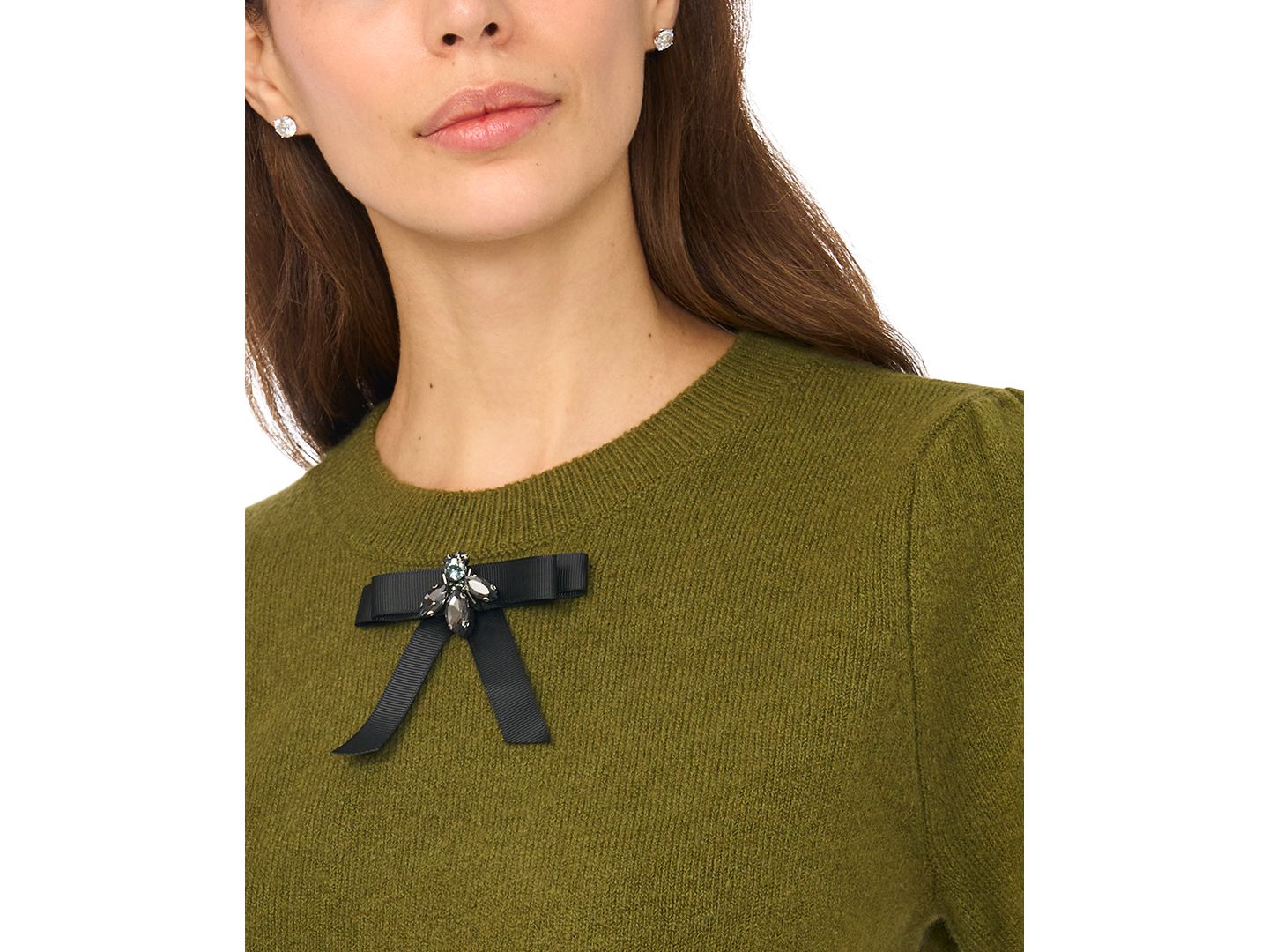 Женский свитер CeCe Bow Short-Sleeve Crewneck, цвет: Оливковый — фото 2