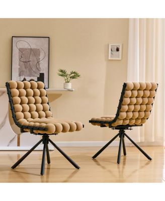 Swivel Bubble Dining Chairs Set of 2, Tufted Velvet Kitchen Side Chairs, Ball-Chain Backrest, Metal Legs