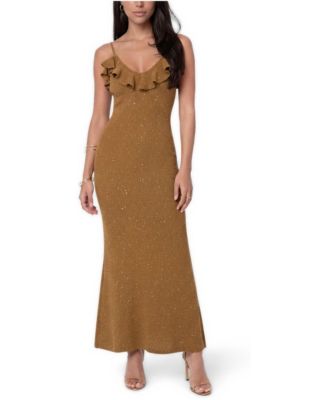 Women's Sequin Crochet Ruffle Neck Gown