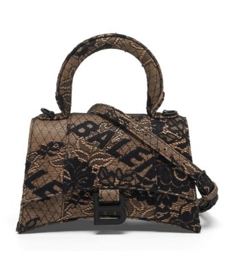 Lace Leather Top Handle Hourglass Shoulder Bag XS