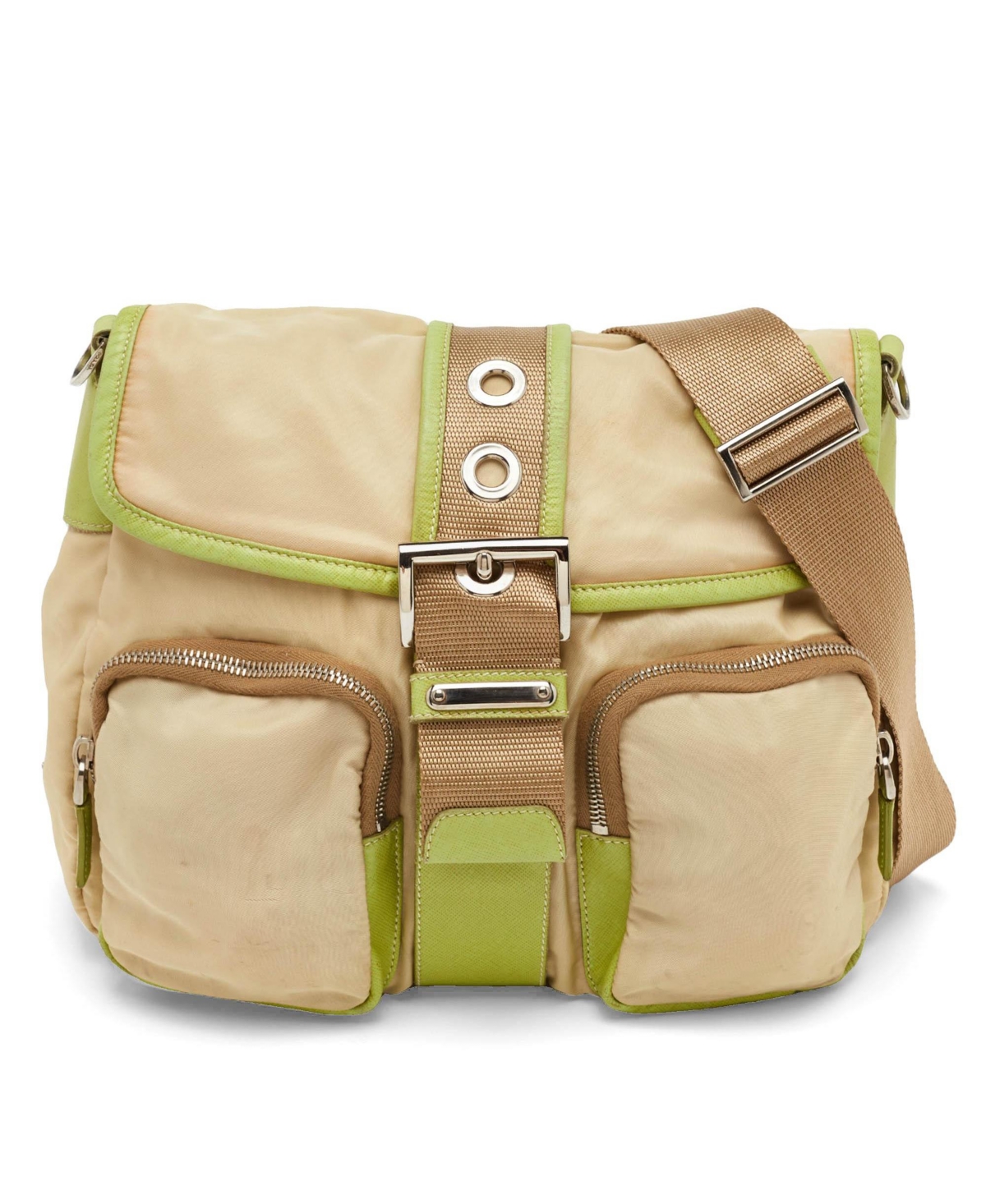 Pre-Owned Prada Women's Vintage Tessuto Nylon and Leather Cargo Shoulder Bag - Natural