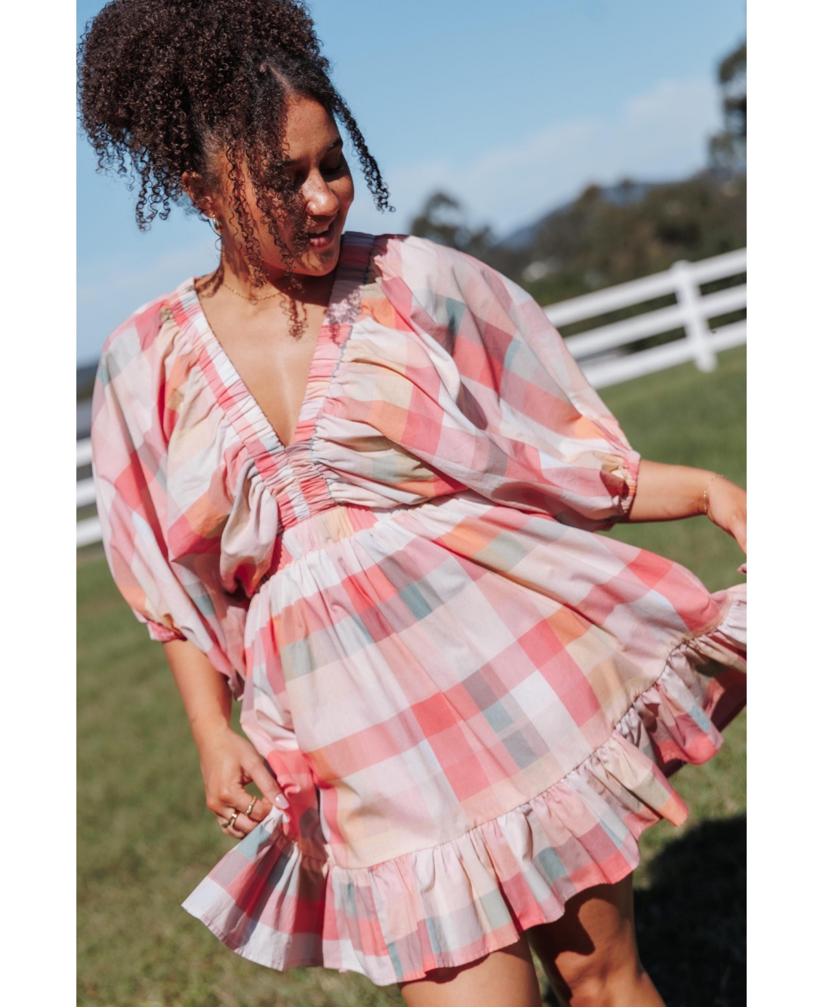 Petal and Pup Women's Itsy Fit & Flare Puff-Sleeve V-Neck Mini Dress