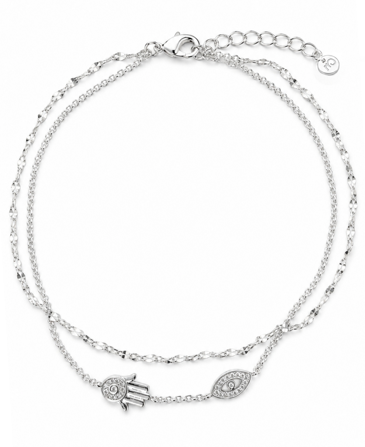 And Now This Double Row Cubic Zirconia Hamsa Hand and Evil Eye Anklet in Silver Plate - Silver