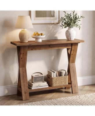 Solid Wood Entryway Table, Console Table with X-Legs