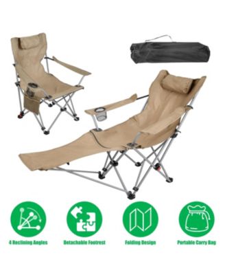 Adjustable Reclining Camping Lounge Chair with Detachable Footrest, Cup Holder and Carry Bag