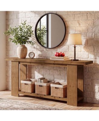 Solid Wood 79" Extra Long Console Table for Entryway, Brown