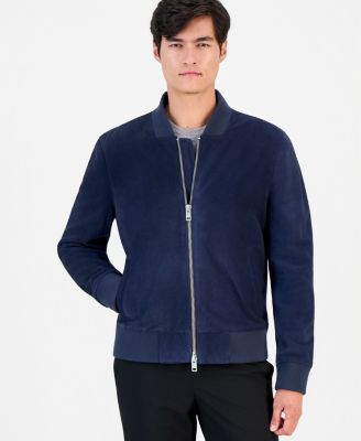 Men's Genuine Suede Angled Rib-Knit Collar Bomber Jacket