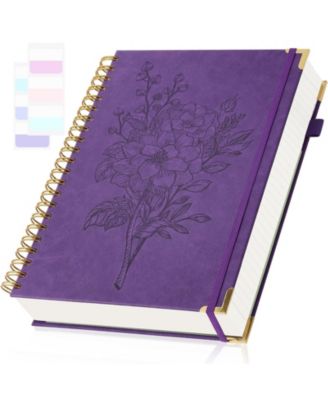 Leather Spiral Journal College Ruled Numbered Pages With Pockets Sticky Tabs Pen Loop