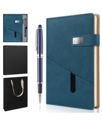 A5 Lined Leather Notebook Pen Set Gift Box Refillable Journal Hardcover Pocket Buckle Travel Diary
