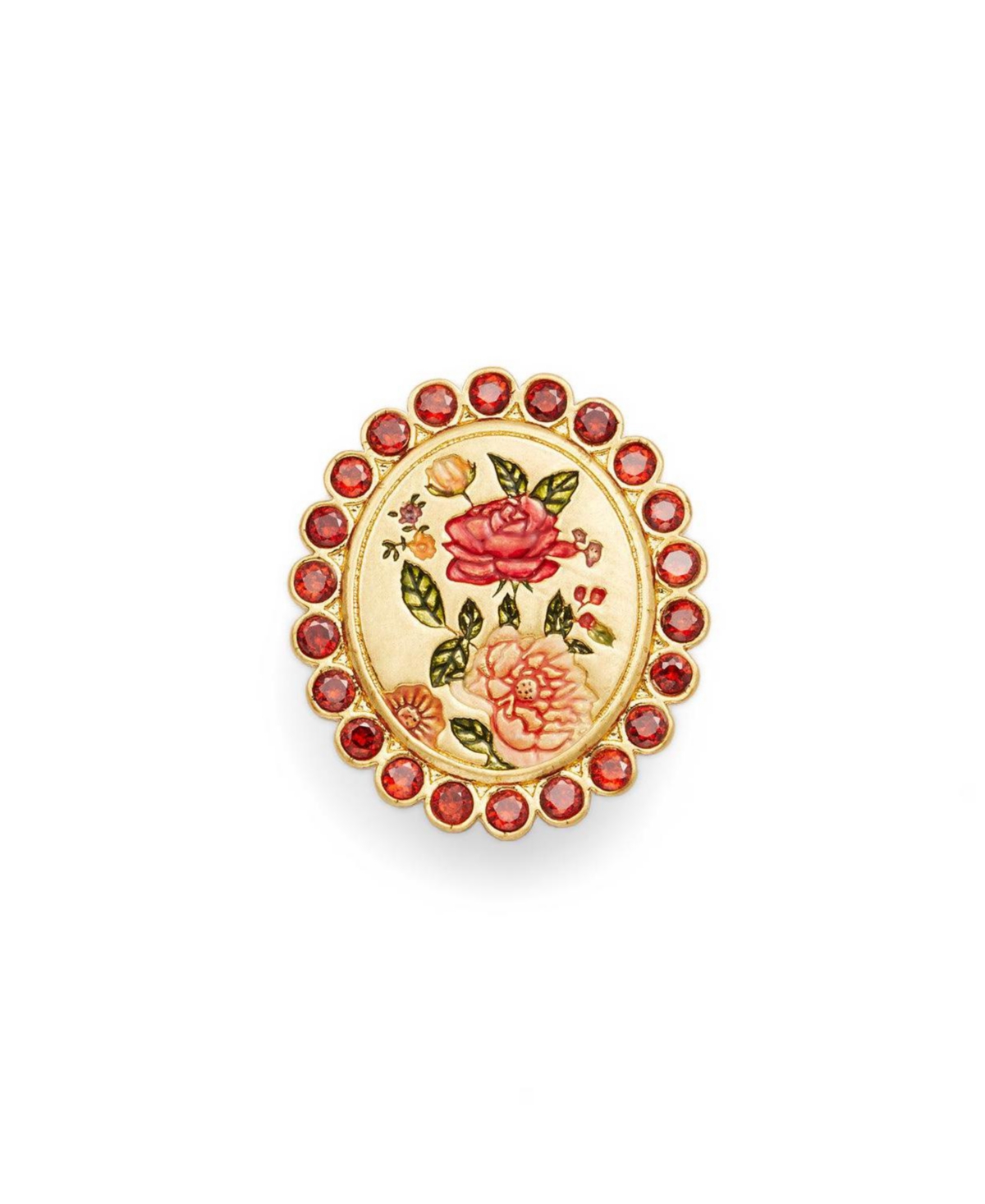 Fable England Eve Floral Brooch in Gold - Red
