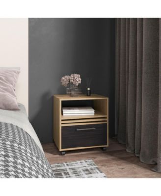 20" High Mobile Nightstand, 1 Drawer and Shelf with Casters