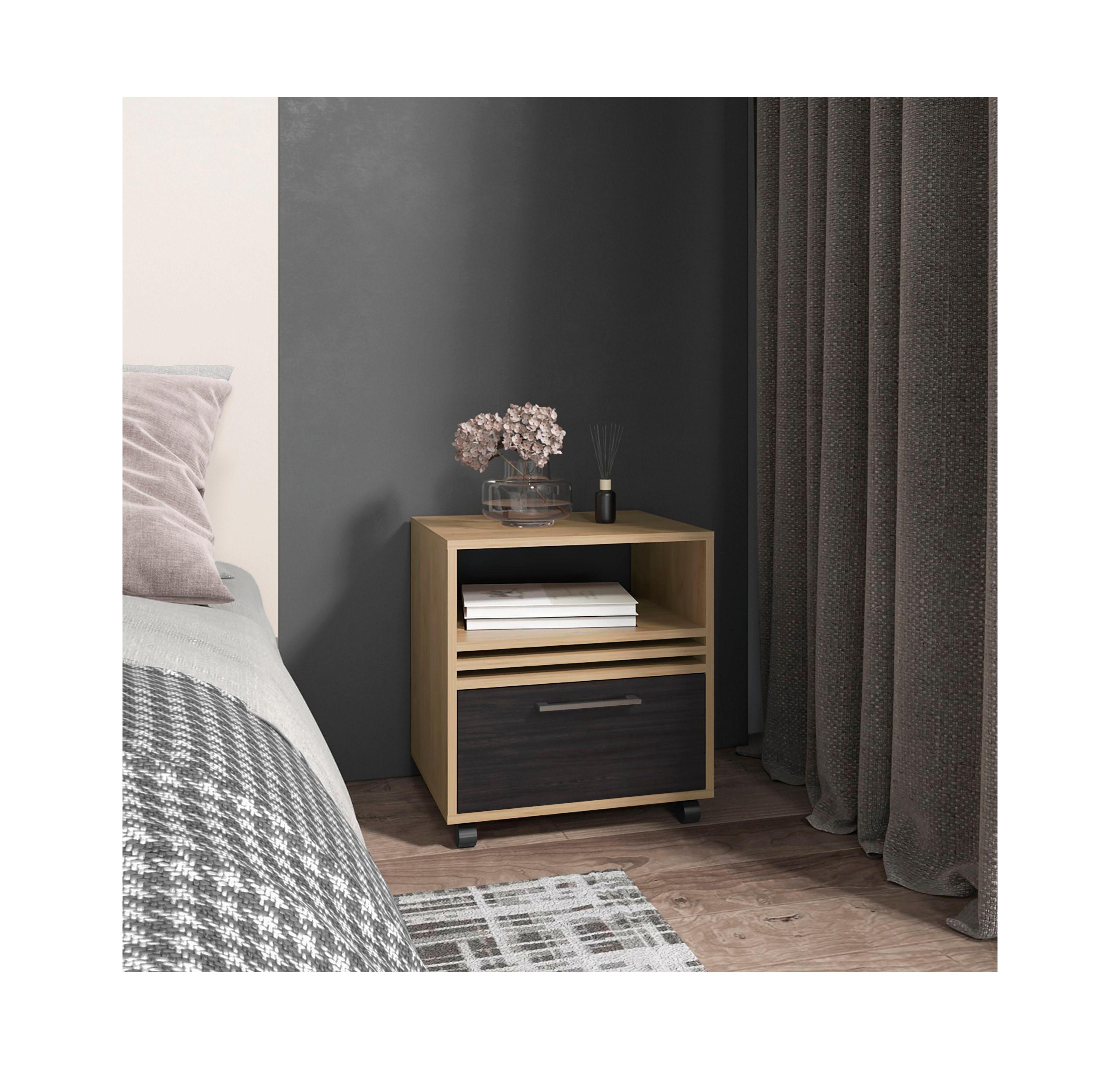 Flynama 20" High Mobile Nightstand, 1 Drawer and Shelf with Casters