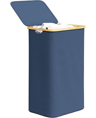 110L Laundry Hamper with Lid, Large Collapsible Tall Clothes Basket Bin with Bamboo Handles for Bedroom, Bathroom and Dorm