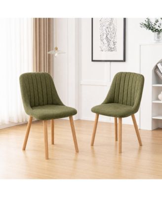 Set of 2/4 Mid Century Modern Linen Dining Chairs, High Back Armless Upholstered Accent Chairs with Wood Legs for Kitchen Living Room Reception