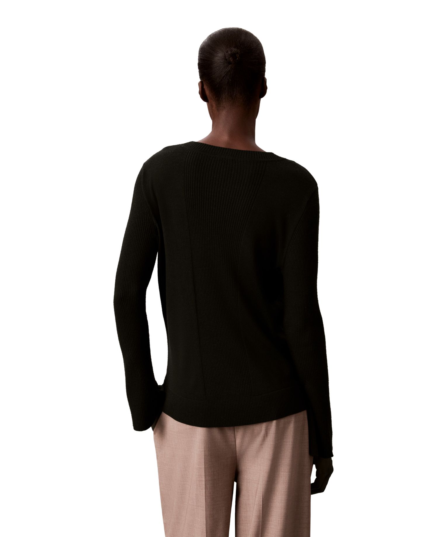 Petite Ribbed Sculpted-Sleeve Crewneck Sweater