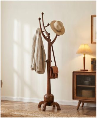 71" Mid-Century Solid Wood Coat Rack with 8 Hooks